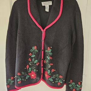 Tiara International Christmas Collection Holiday Button-down Sweater Ladies L